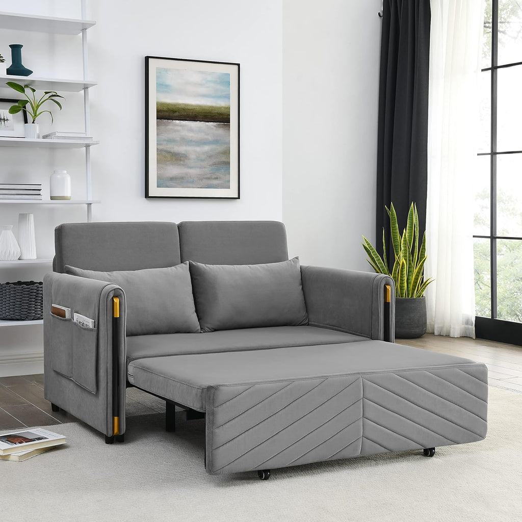 Gray Velvet Convertible Sofa with Pull Out Bed K844