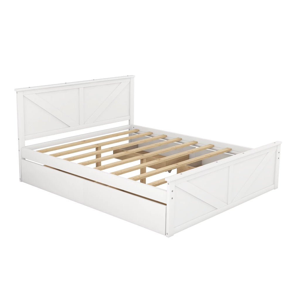 White Queen Platform Bed Frame with 4 Storage Drawers K547