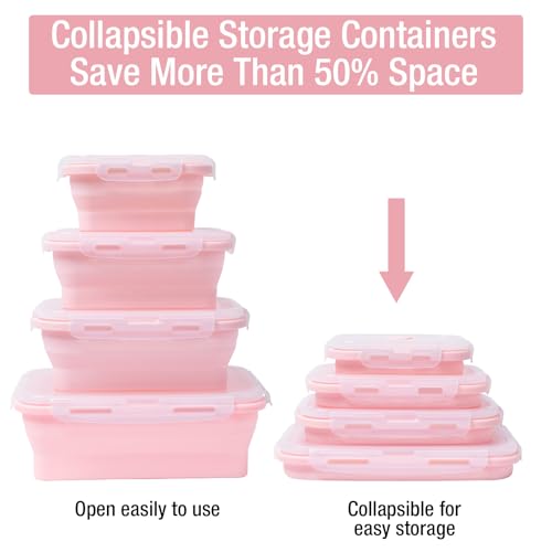 4 Pieces Collapsible Silicone Food Storage Containers with Airtight Lids H727