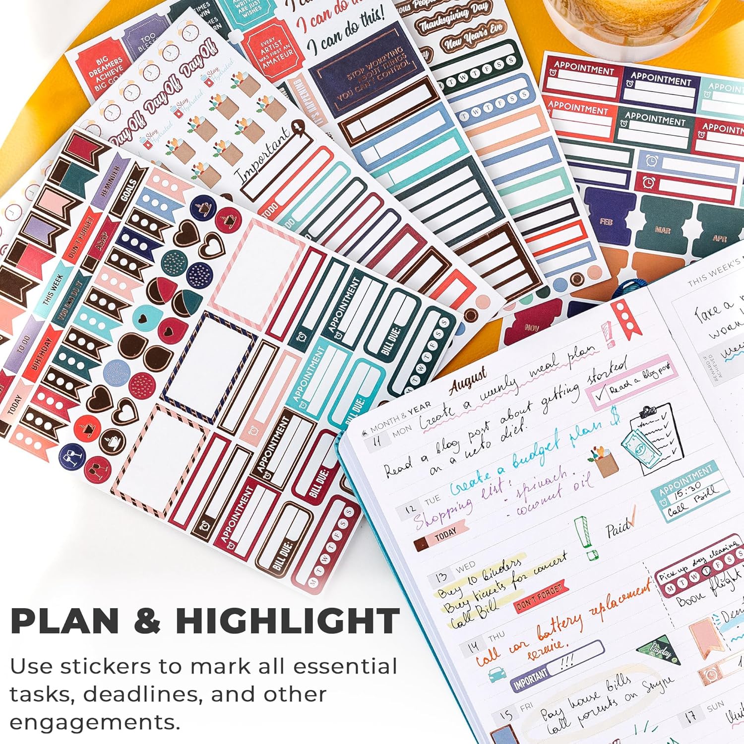 14 Sheets Set of 1360+ Planner Stickers N935