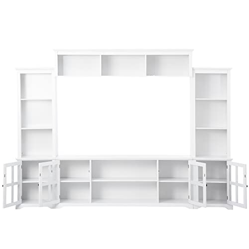 Black TV Console Table with Bookshelves and Tempered Glass Door U48585