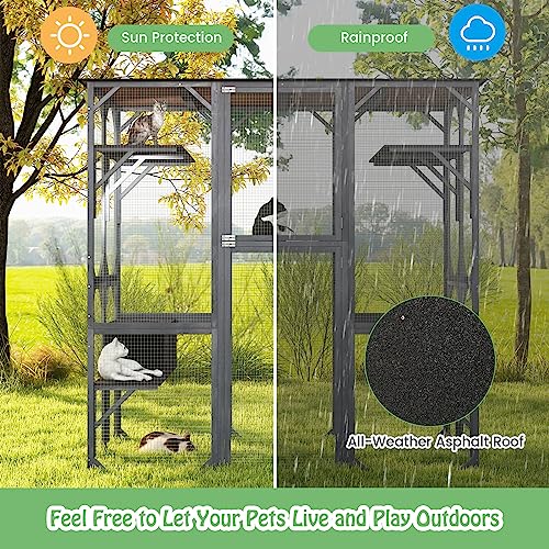 72 Inch Tall Wooden Cat Enclosure with Weatherproof Asphalt Roof R2535