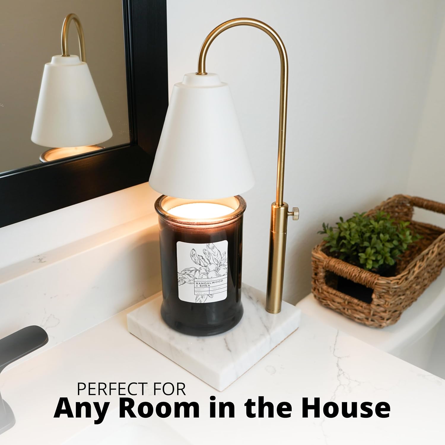 Adjustable Electric Candle Warmer with Dimmer, Marble Base, Gold Frame L6474