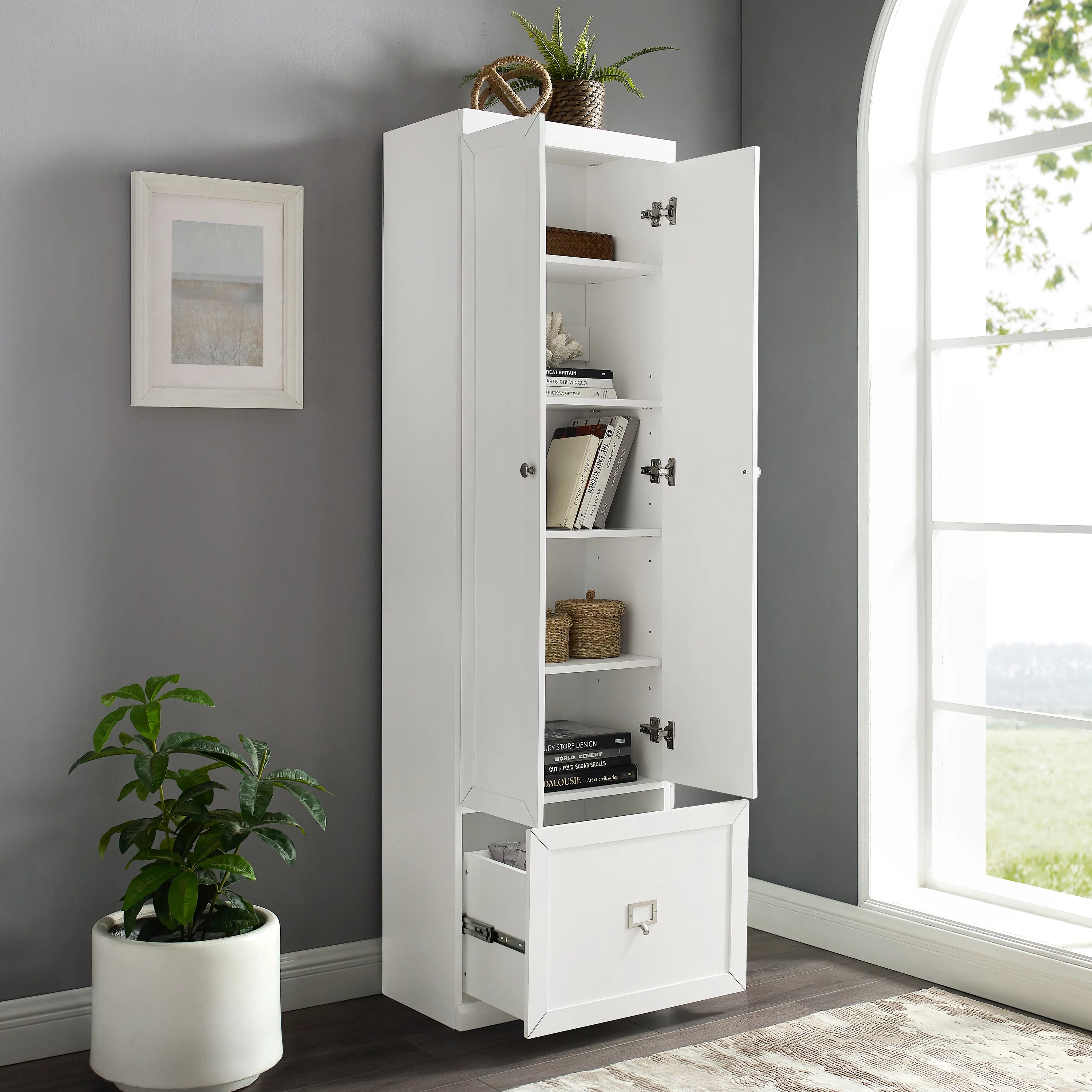 White Wood Convertible Pantry Closet V864641