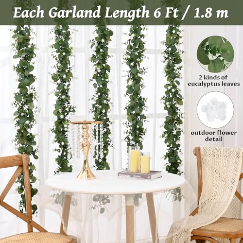 2 Packs 12 FT Artificial Eucalyptus Garland with Boxwood Flowers J163553