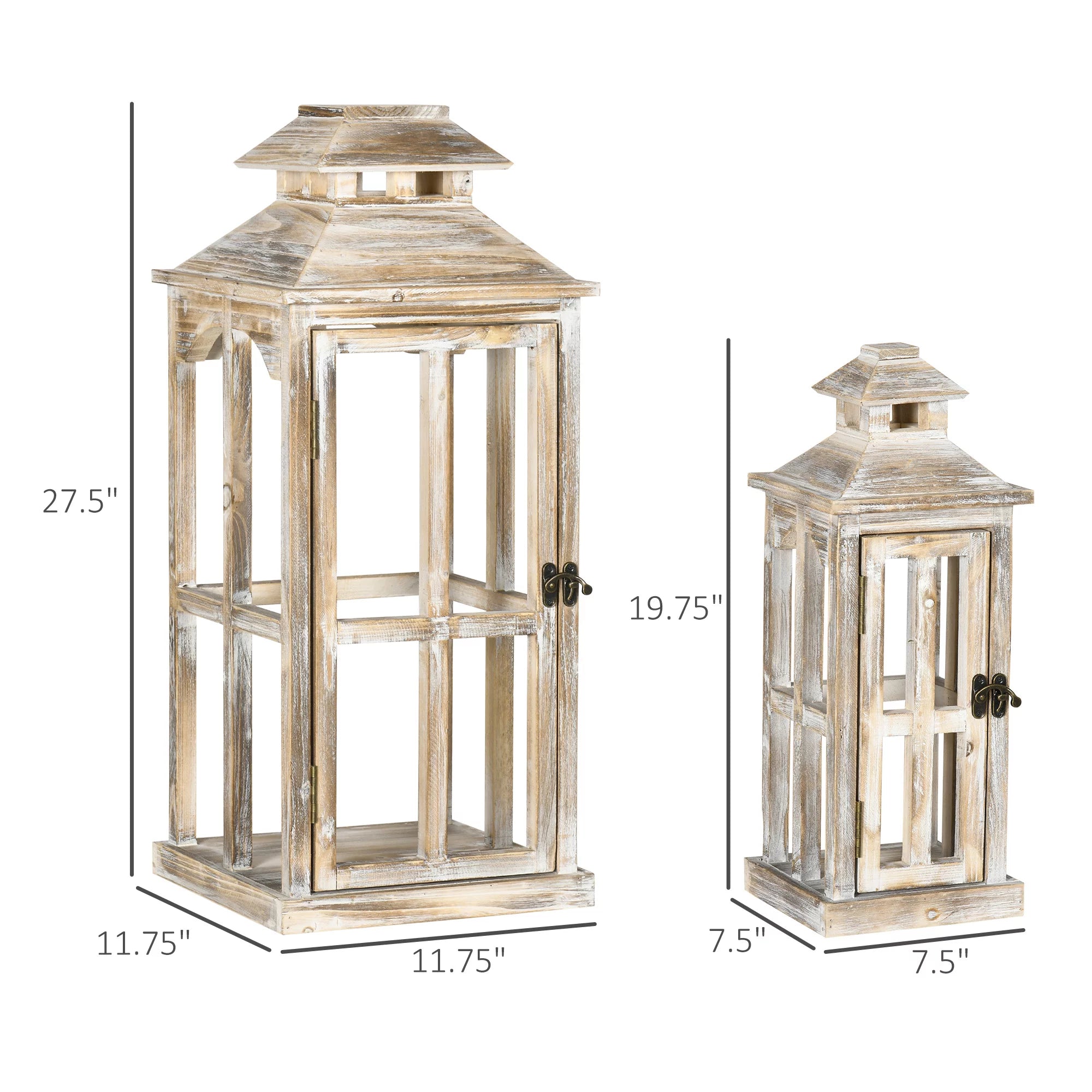 2 Pack Large Rustic Wooden Lantern Decorative, Natural B475309