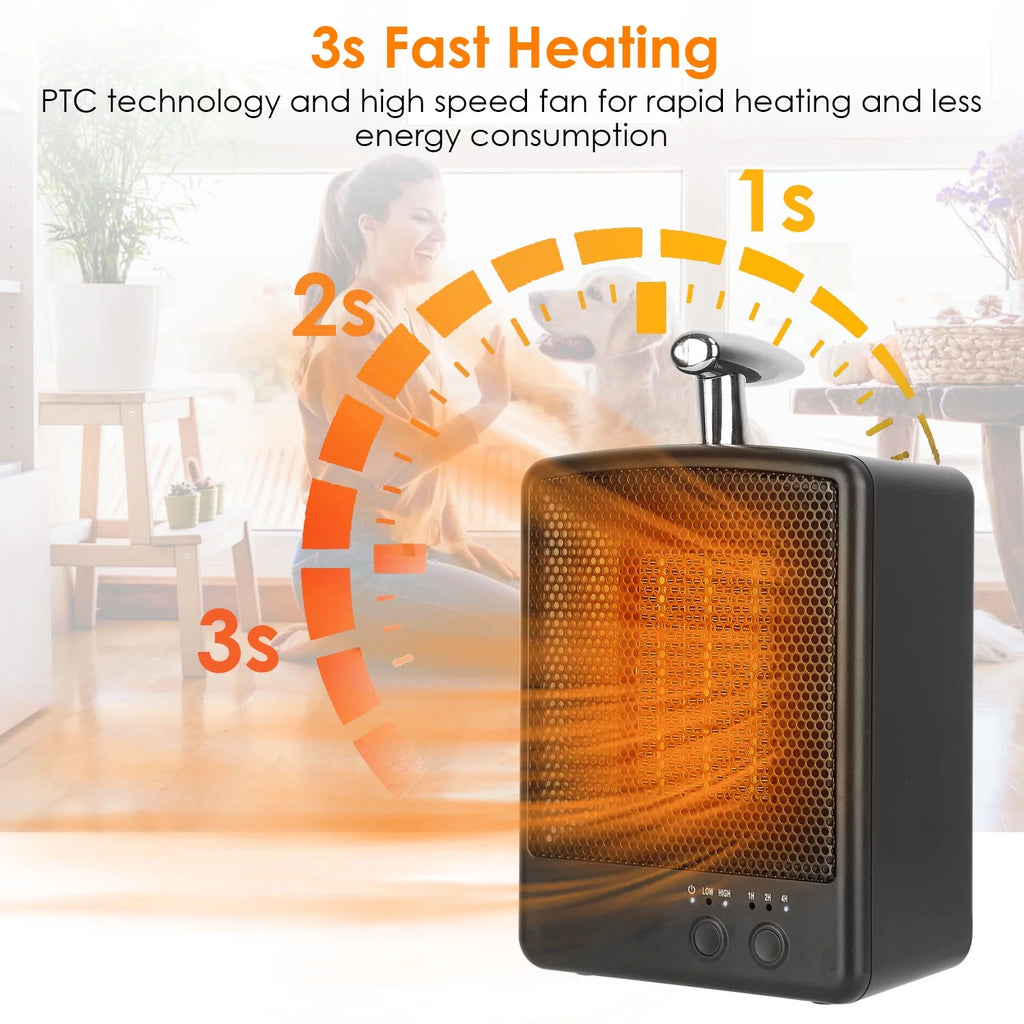 1000W Portable Ceramic Heater with Adjustable Temperature Timer L649