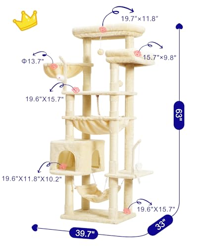 63" Smoky Gray Cat Tree with 2 Platforms, 2 Baskets, and Toys N452