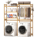 5 Tiers Bamboo Laundry Drying Rack with Adjustable Shelves and 4 Hooks D810036