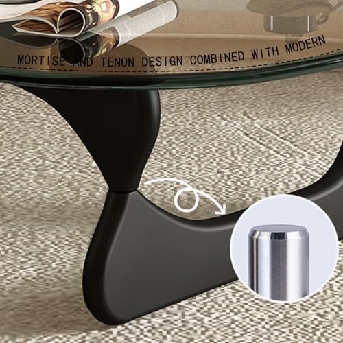 Black-Transparent Glass Coffee Table with Solid Wood Base D1554