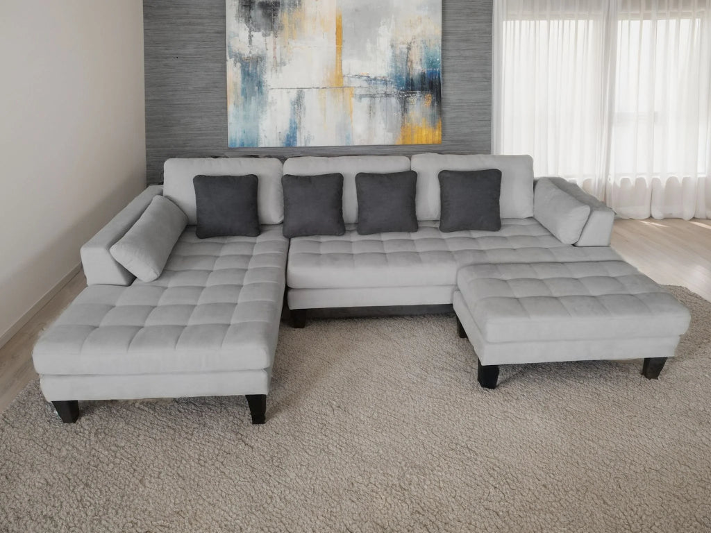 3PC Grey Microfiber Fabric L Shaped Sectional Sofa D573973