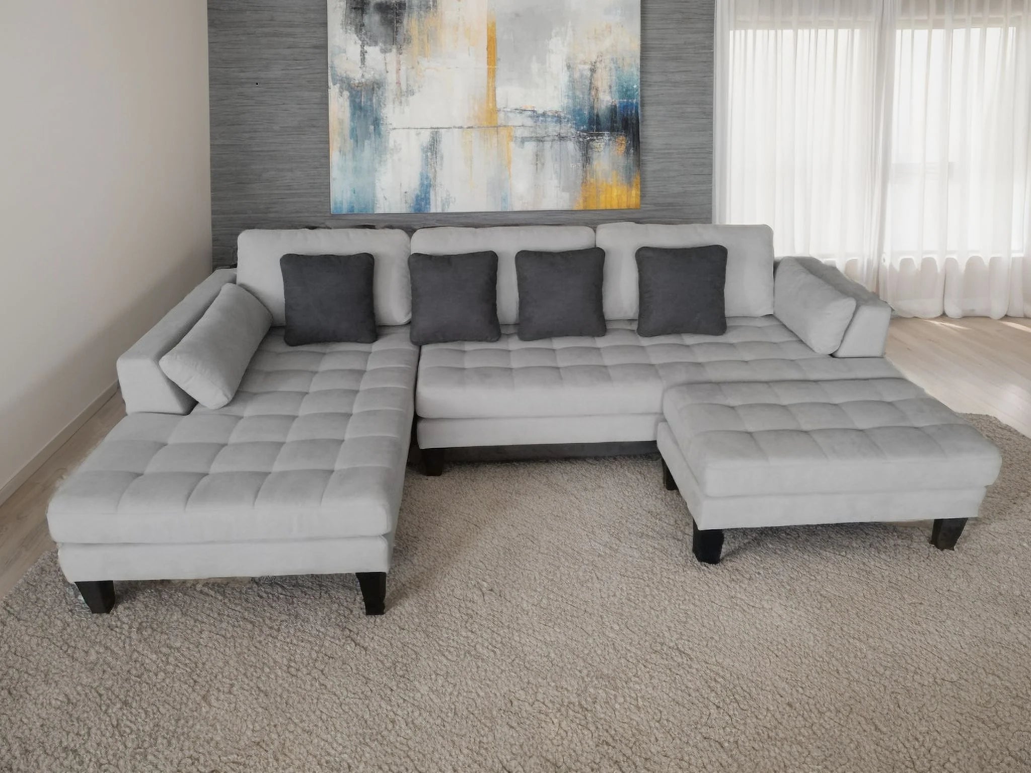 3PC Grey Microfiber Fabric L Shaped Sectional Sofa D573973