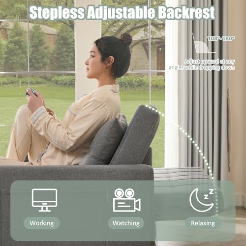 Light Gray Linen Sleeper Sofa with Pull-Out Bed V8935