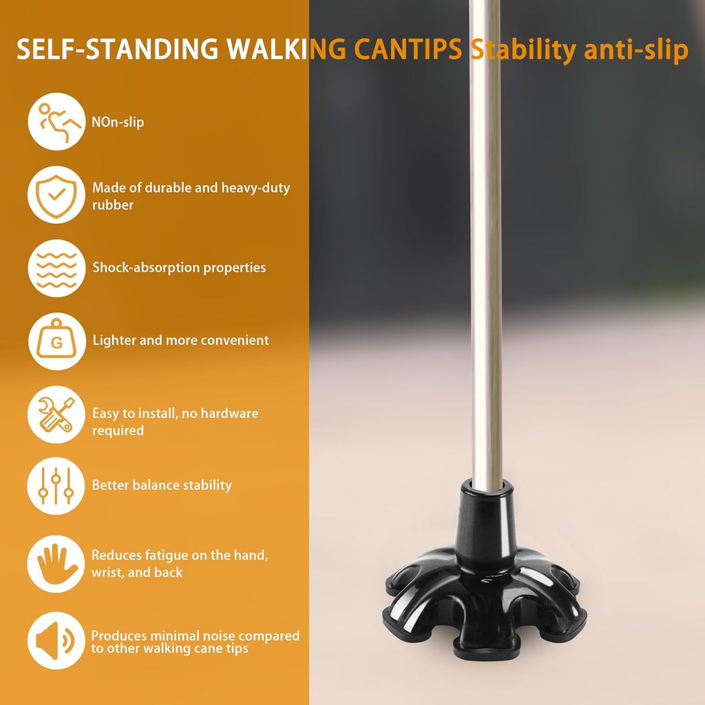 3/4'' Self Standing Rubber Cane Tip Quad Walking Cane Tips with 6 Support Feet Heavy Duty Rubber Cane Tip Base U149494