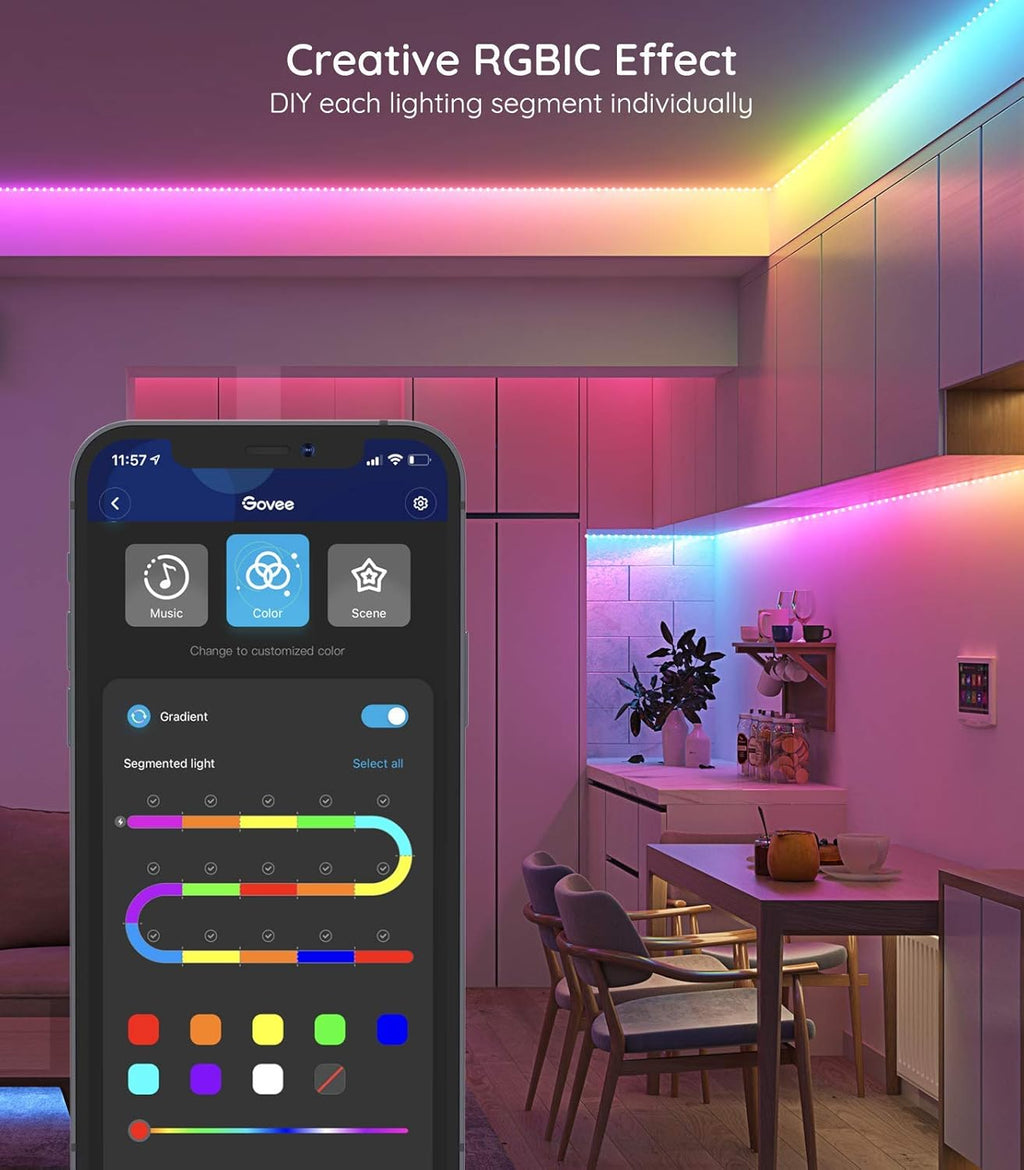 32.8ft RGBIC LED Strip Lights WiFi Color Changing Segmented Control Music LED Lights Waterproof 2x16.4ft Pack of 2 N37610