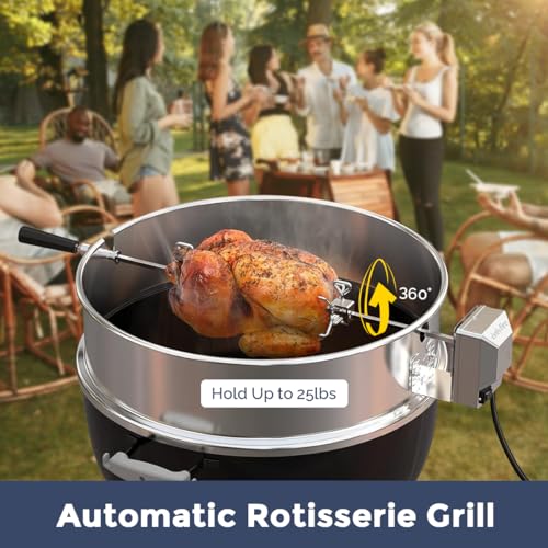 Silver Kettle Grill Rotisserie Ring Kit with Motor, Forks, Spit Rod S37503
