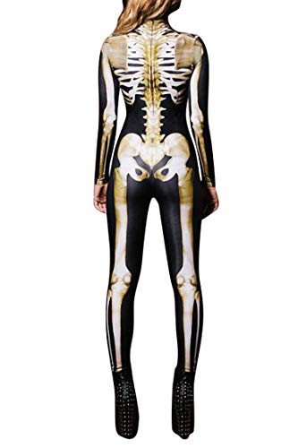 Skeleton Tight One-piece Swimsuit Jumpsuit with Zip-Back B2436