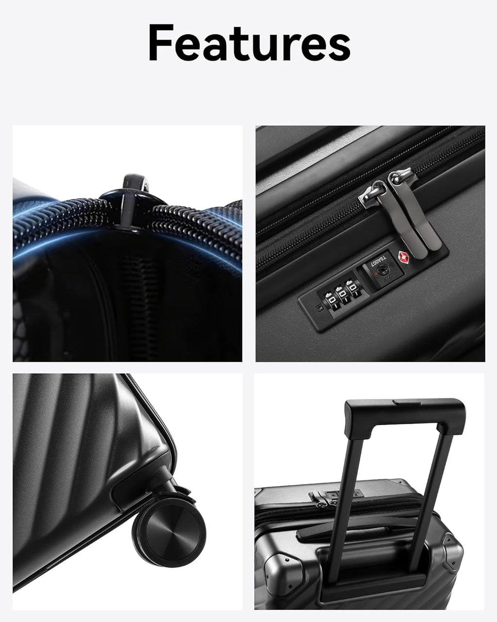 2 Piece 100% Polycarbonate Expandable Hard Suitcases with Wheels (Black, 20/28) J5066