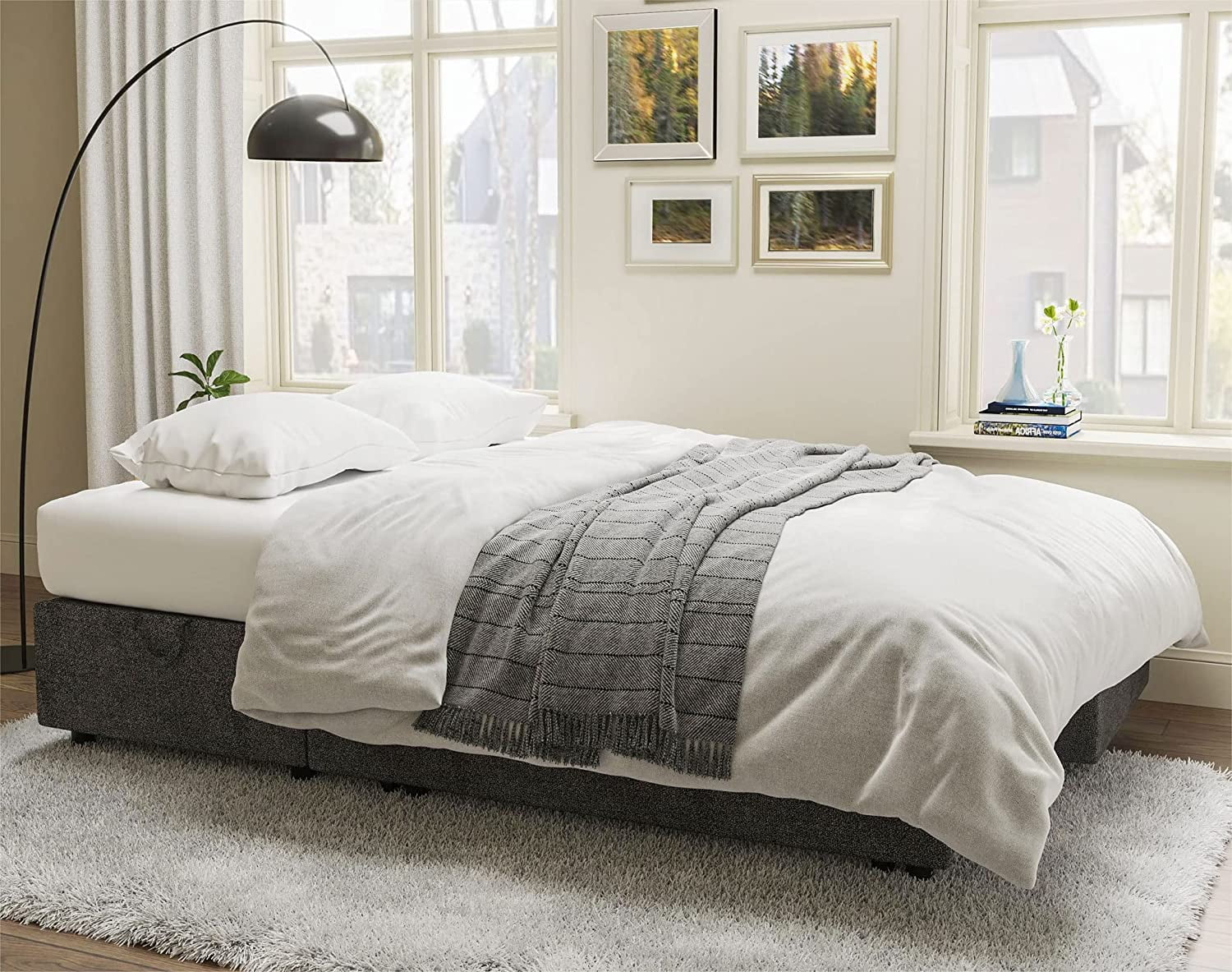 Gray Chenille Sleeper Sofa with Storage Chaise H5086