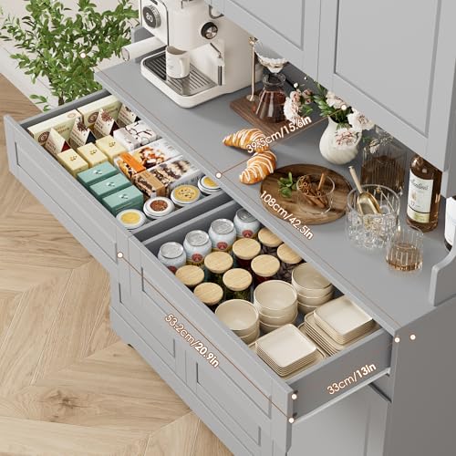 74" Tall Pantry Cabinet with 6 Doors and 2 Drawers, Grey T855