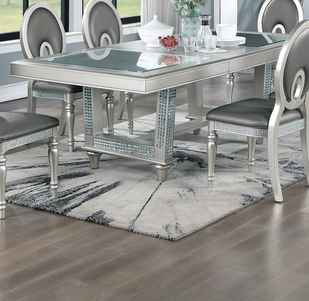 Silver Hue Glass Rectangle Dining Table N892
