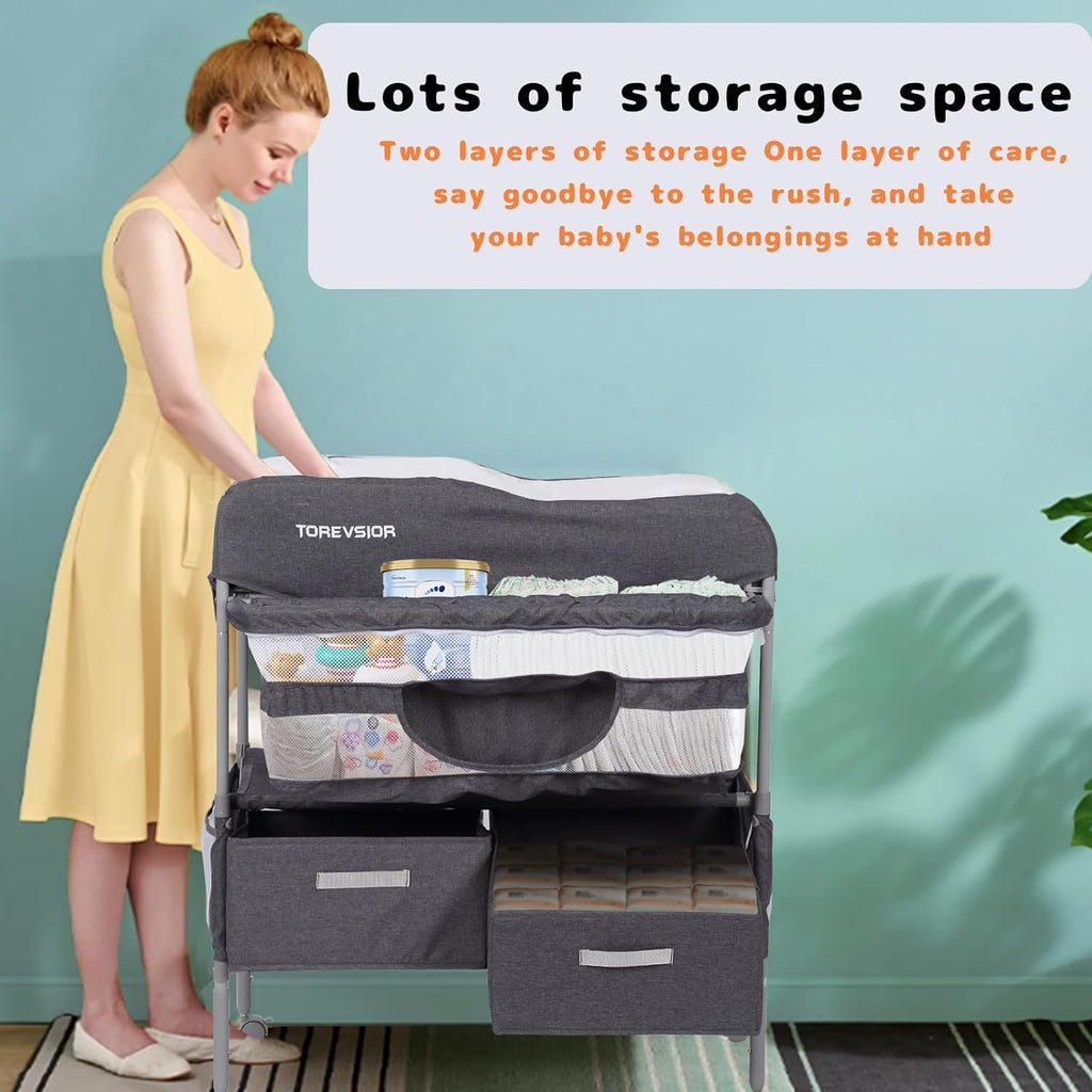 Portable Foldable Changing Table with 2 Storage Baskets I48303