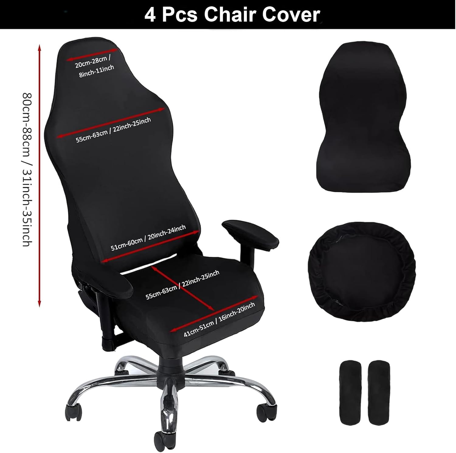 Black Stretchy Polyester Gaming Chair Cover Set of 4 M90744