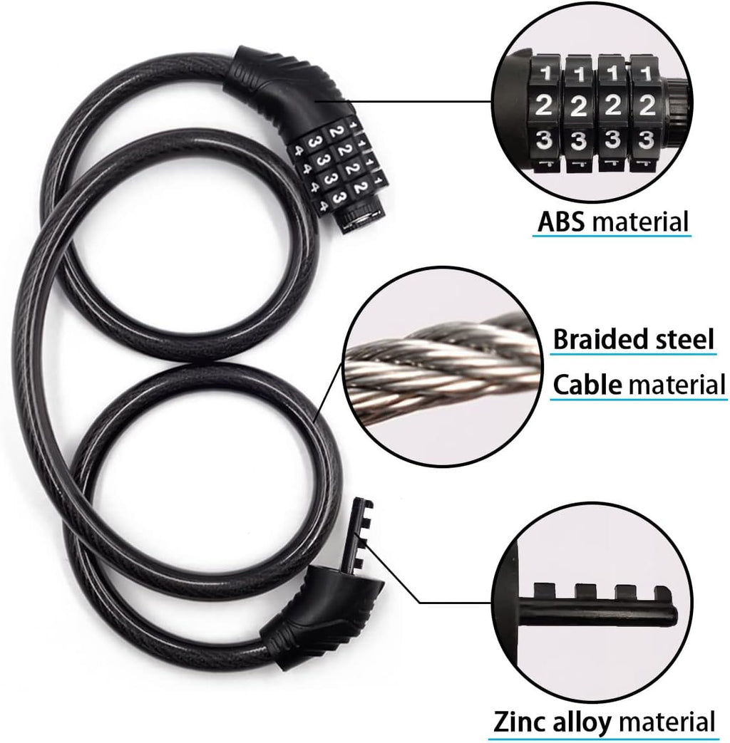 4 Digit 3 Feet Long Resettable Cable Bike Lock P531