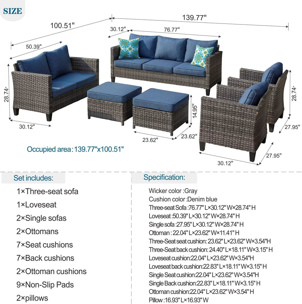6 Pieces Outdoor Patio Sectional Sofa with Steel Frame U849406