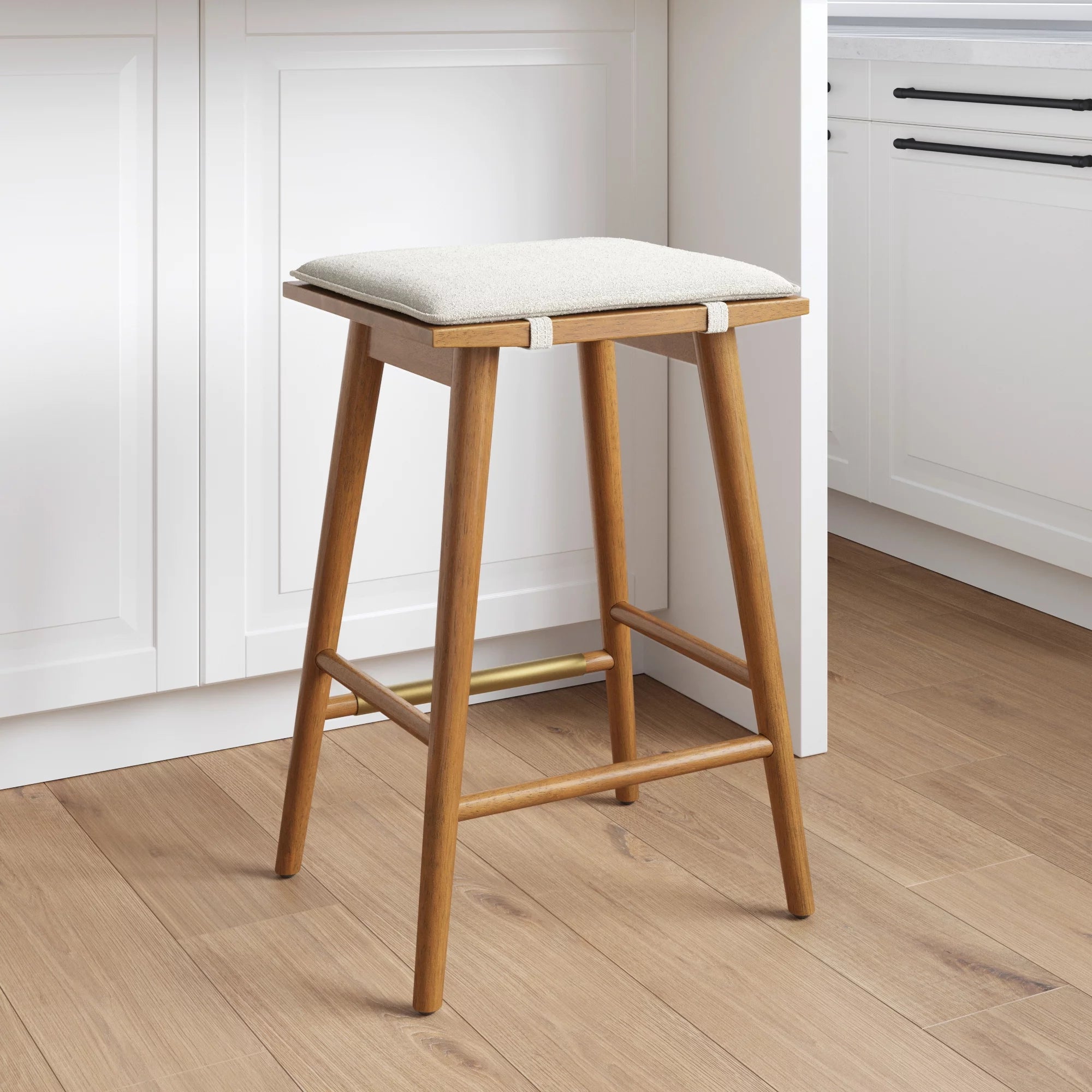 Solid Wood Barstool with Upholstered Cushion W9148