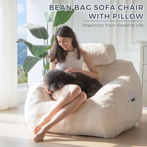 Giant Bean Bag Chair with Pillow, Boucle Bean Bag Sofa, Black B9411