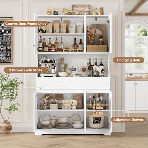 74" Tall Pantry Cabinet with 6 Doors and 2 Drawers, Grey T855