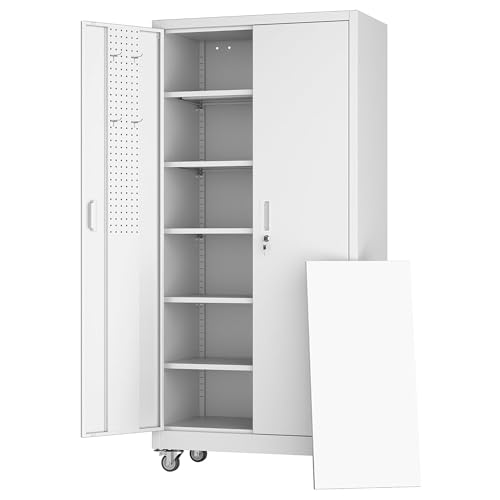 73''H Black Metal Garage Storage Cabinet with 2 Doors and 4 Adjustable Shelves Y310