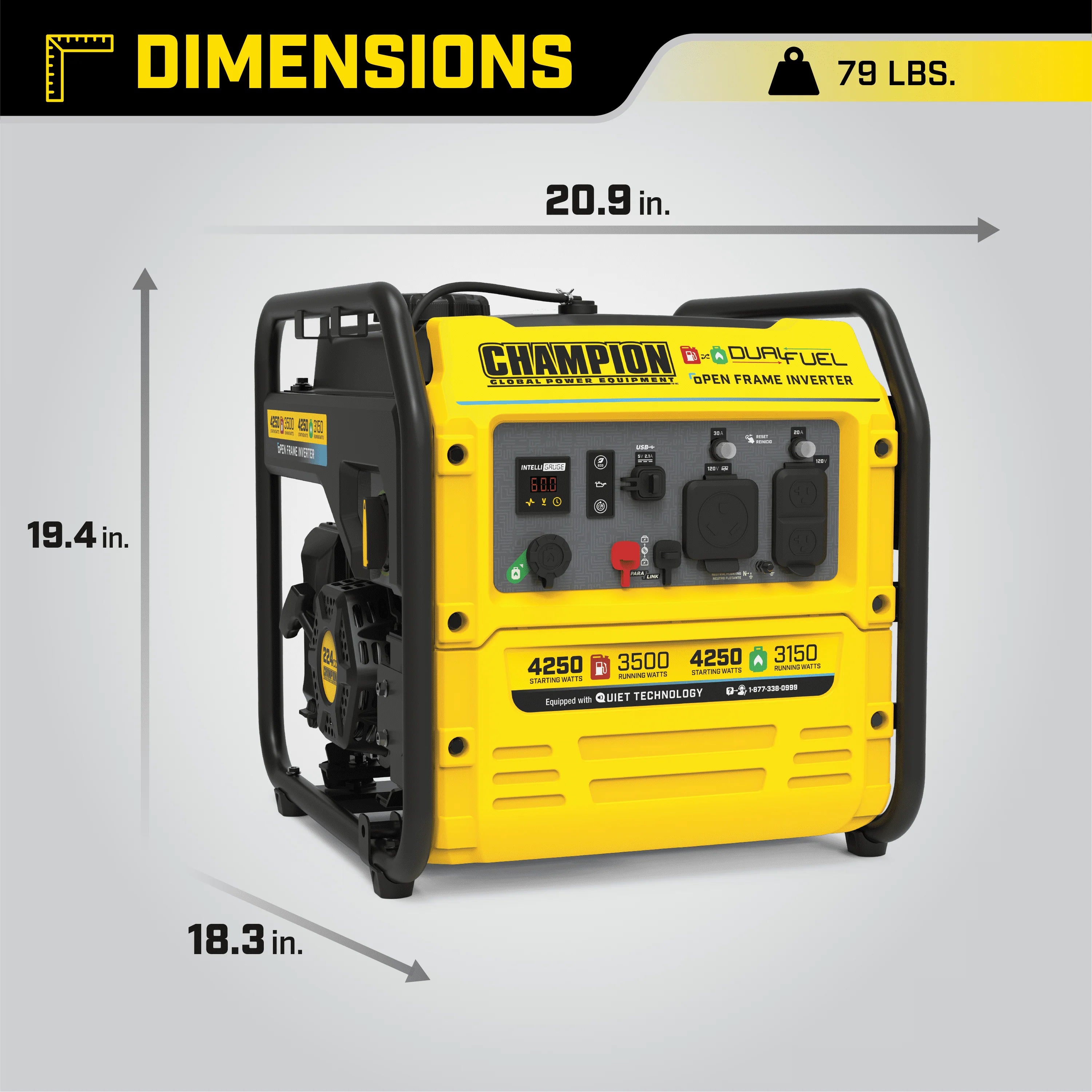 4250-Watt Dual Fuel Open Frame Inverter Generator U26123