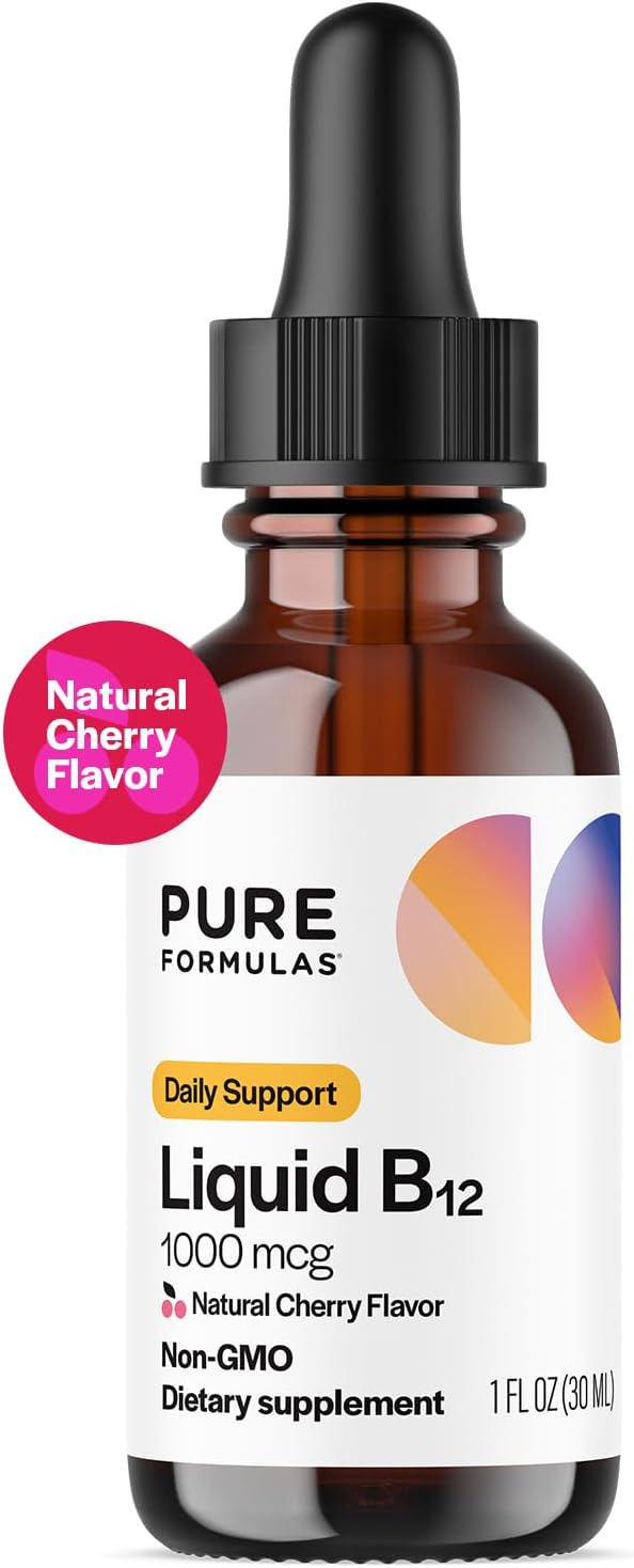 Liquid B12 1000 mcg Natural Cherry Flavor B12 Sublingual Drops Non-GMO Allergen-Free 1 fl. Oz. M27249