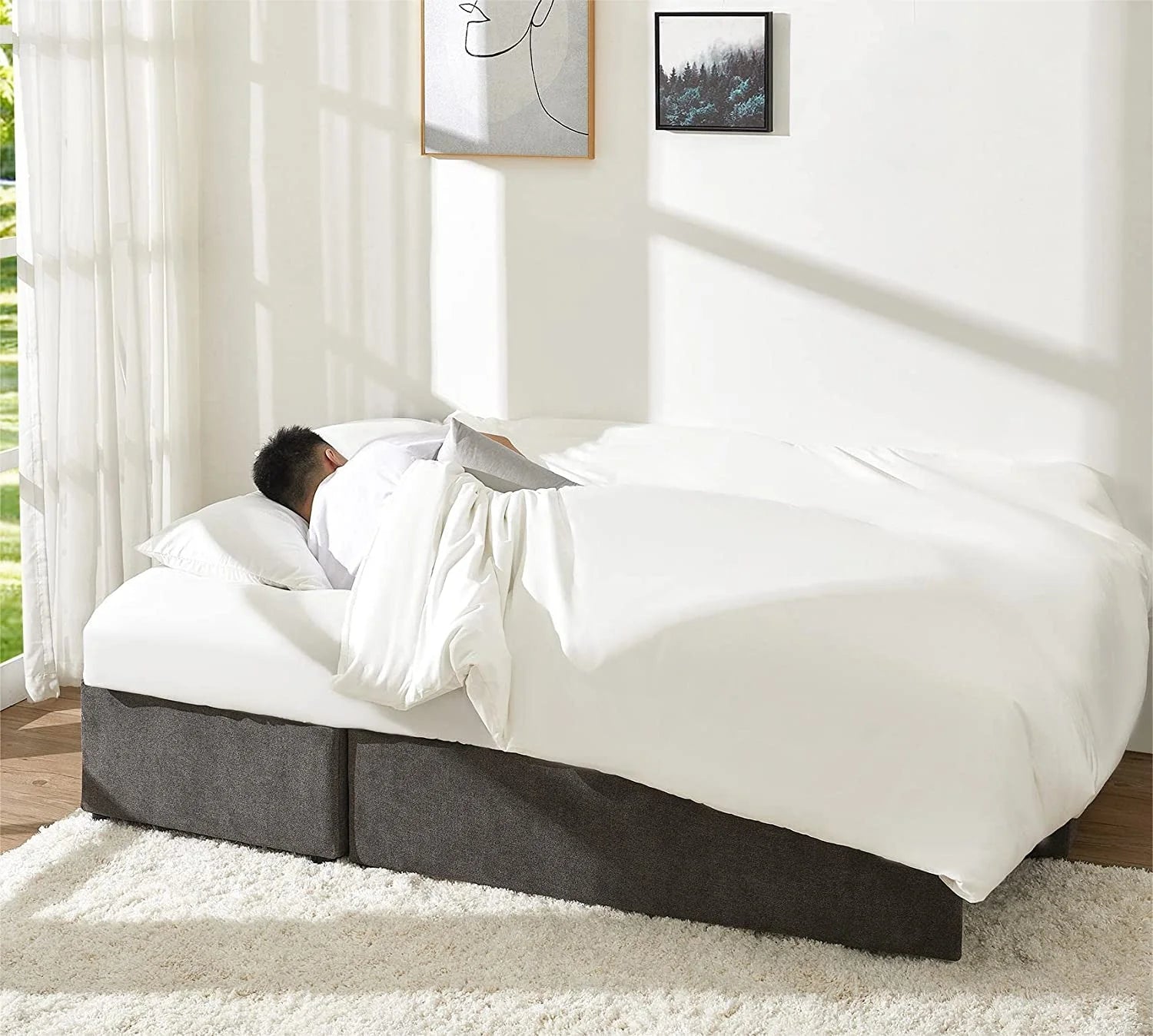 Gray Chenille Sleeper Sofa with Storage Chaise H5086