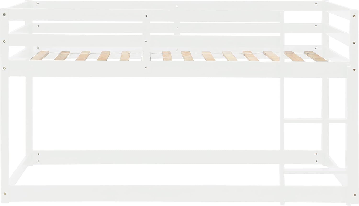 White Twin Over Twin Loft Bed Wooden Bed Frame with Safety Guardrail and Ladder B891893