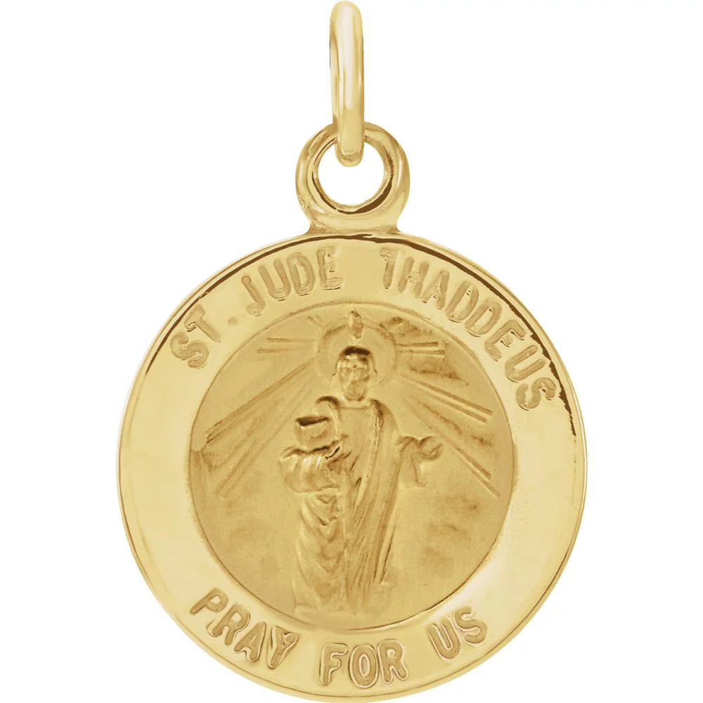 14k Yellow Gold Polished Round St. Jude Thaddeus Medal Pendant Necklace P70894