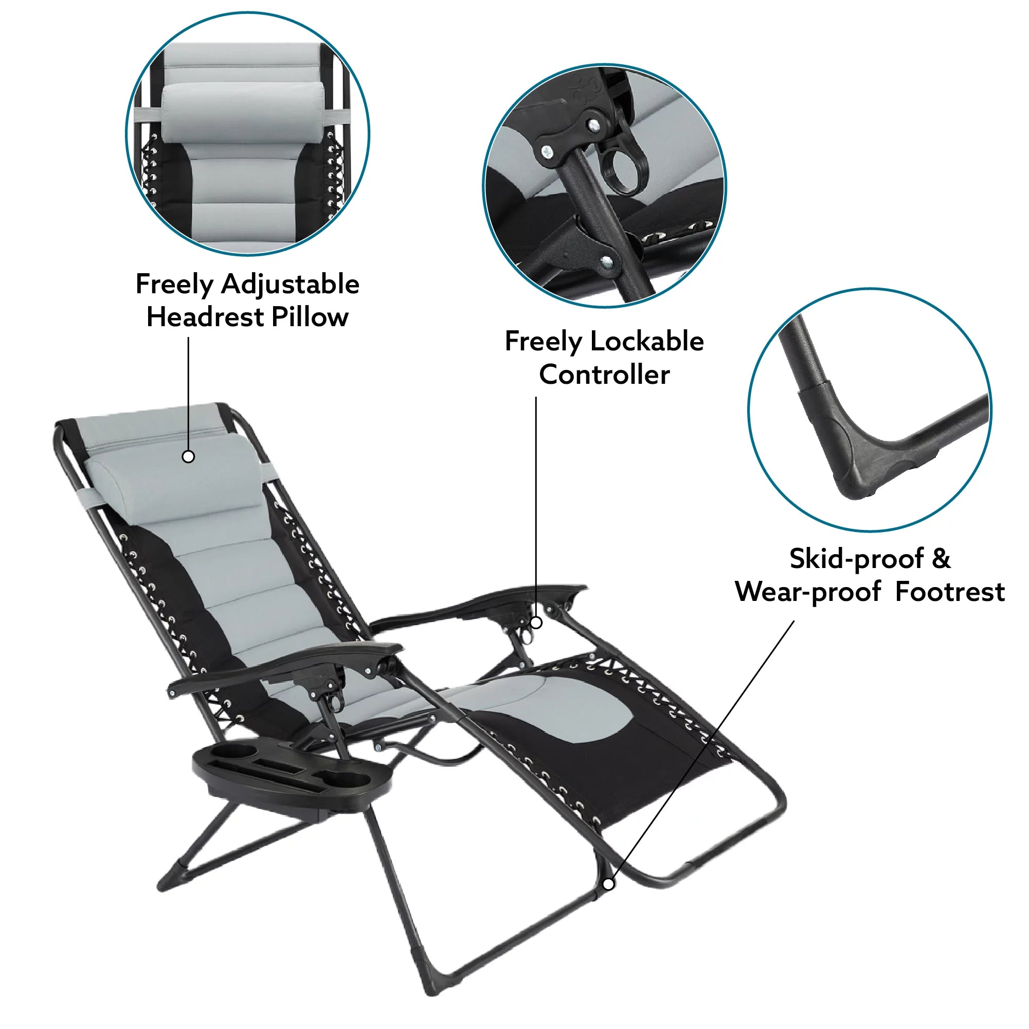 Oversized Zero Gravity Folding Lounge Chair Gray Q841