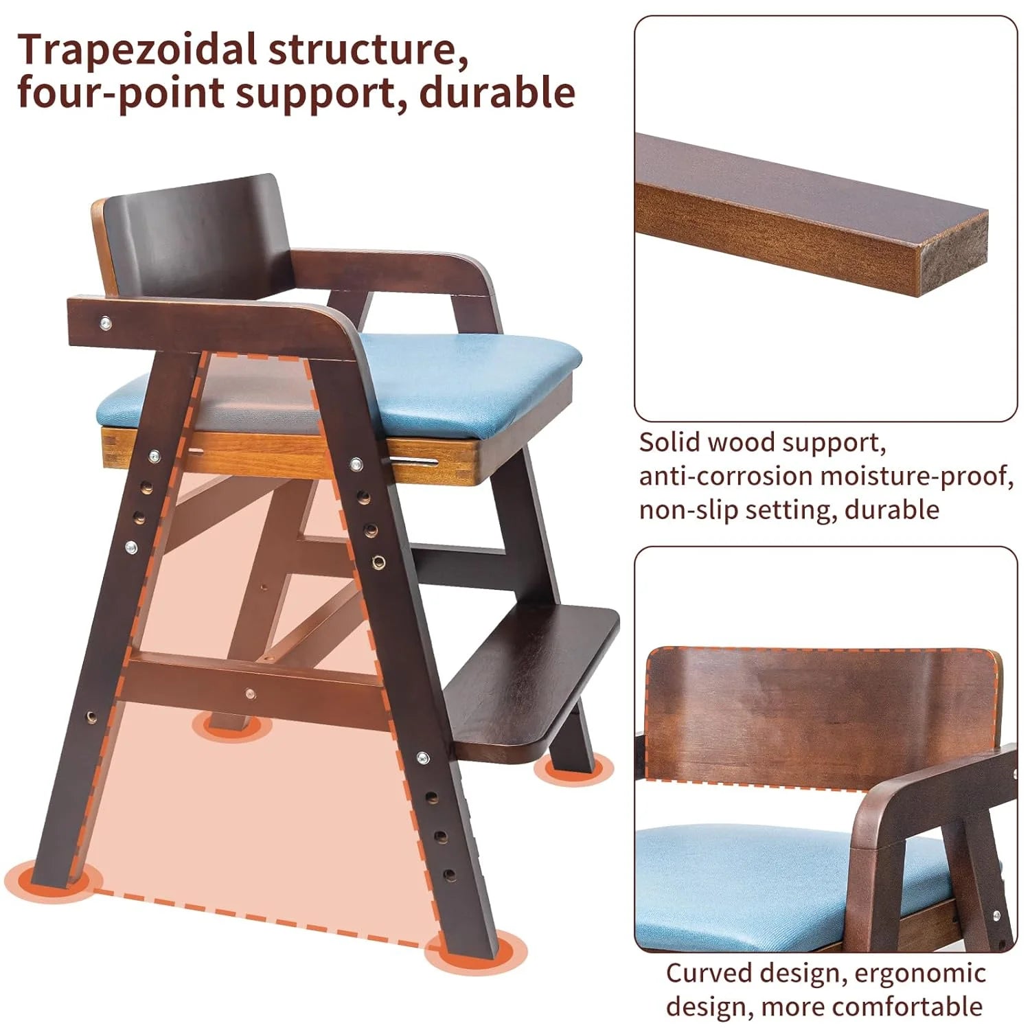 Wooden Adjustable Toddler High Chair with Waterproof Cushion T73266