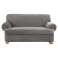 Flannel Gray Stretch Pique Separate Seat Loveseat Slipcover G8411