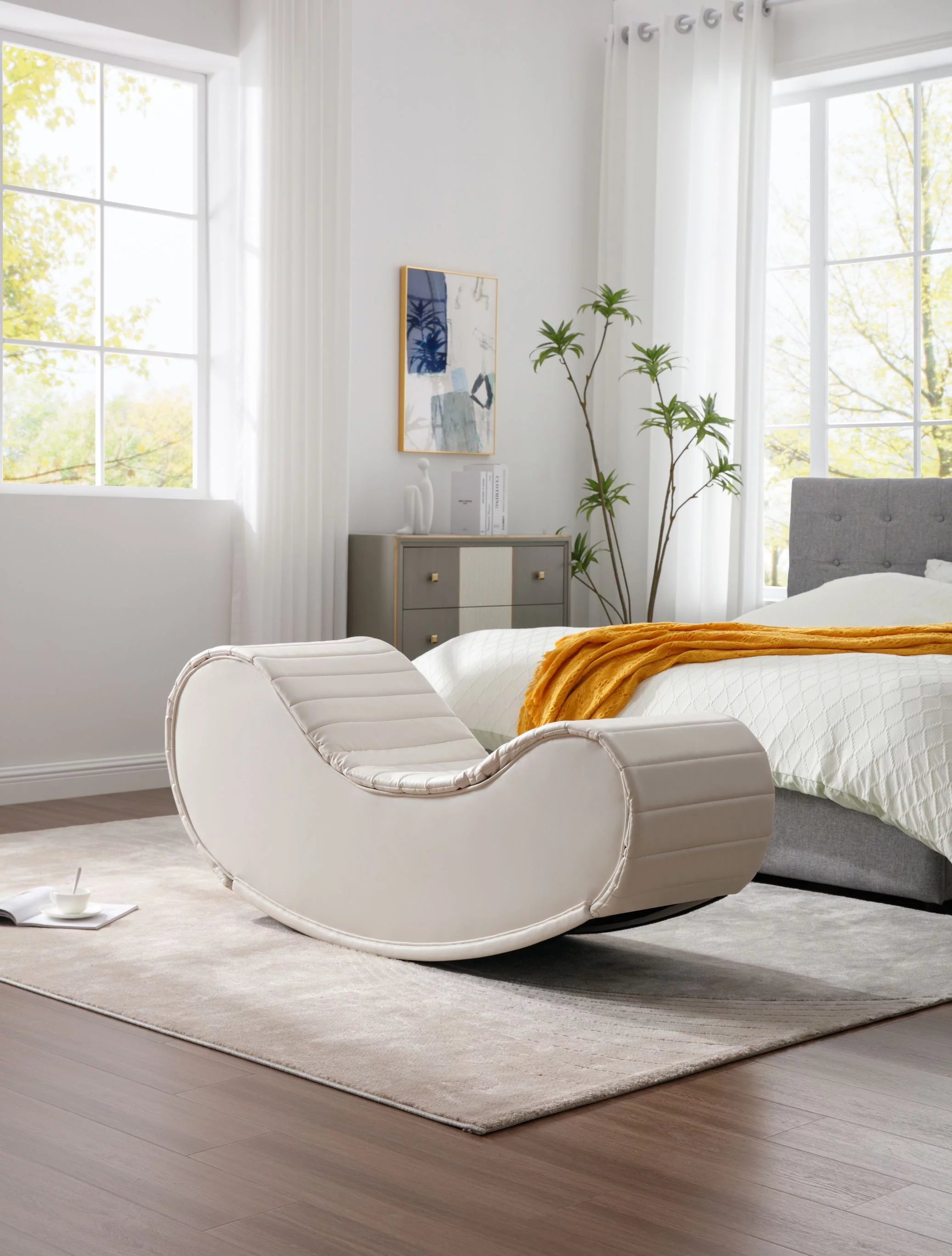White & Black Faux Leather Curved Sofa E62355