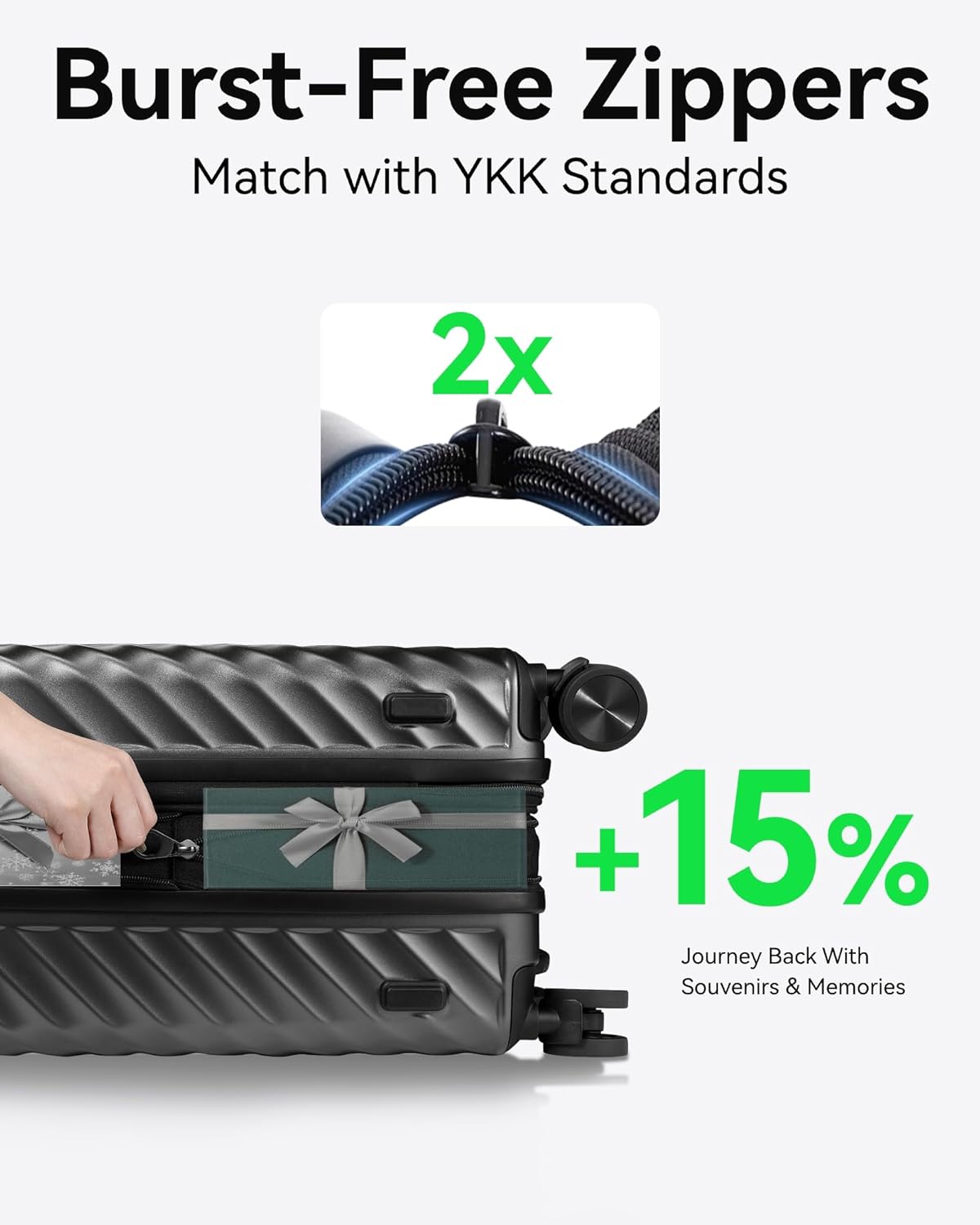 2 Piece 100% Polycarbonate Expandable Hard Suitcases with Wheels (Black, 20/28) J5066
