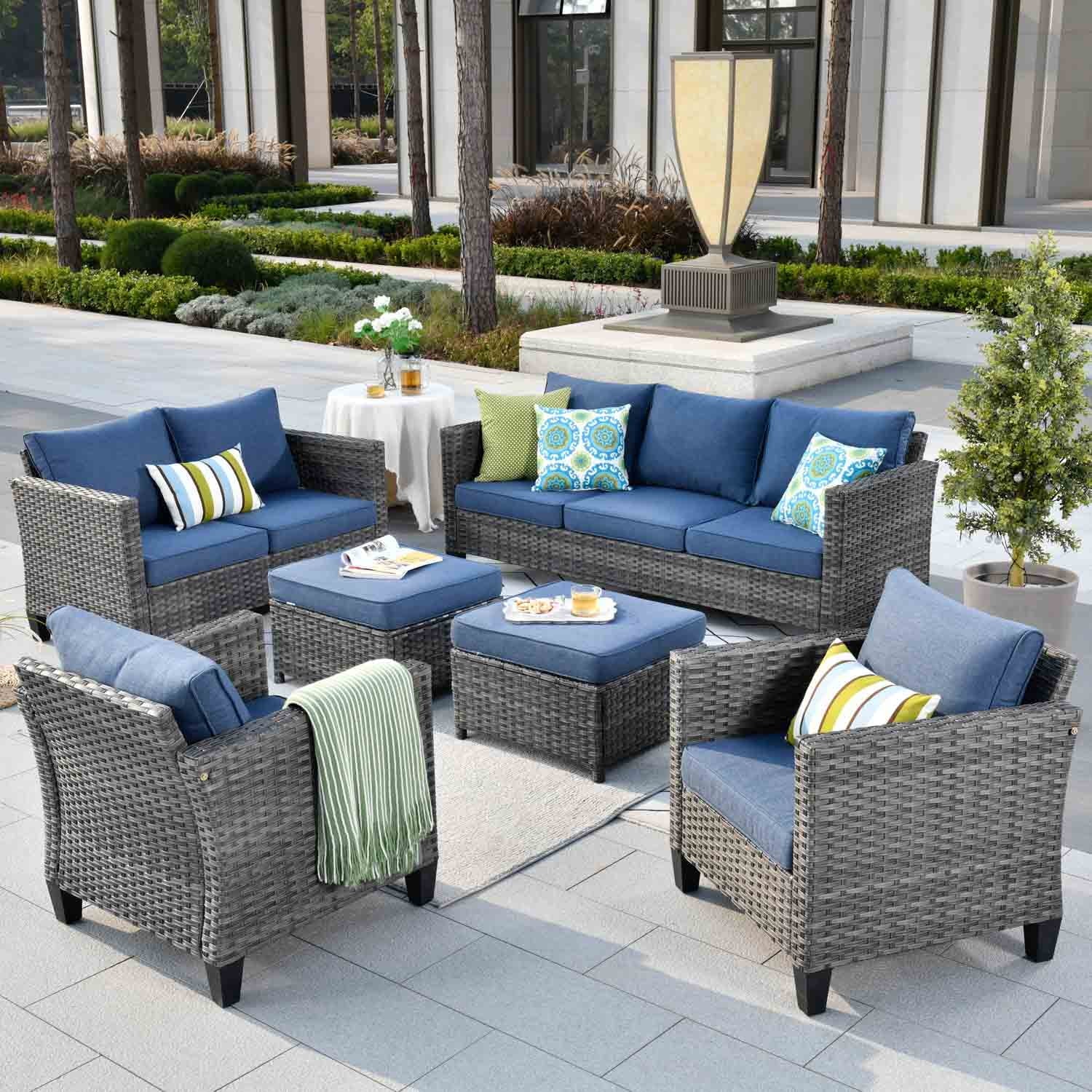 6 Pieces Outdoor Patio Sectional Sofa with Steel Frame U849406