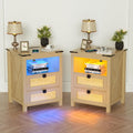 Natural Wood Nightstand Set of 2 with Charging Station H48598