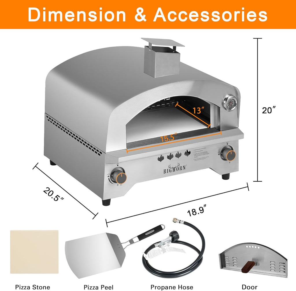 Gas Pizza Oven Countertop Stainless Steel Propane Pizza Oven with 13" Pizza Stone & Foldable Pizza Peel K631