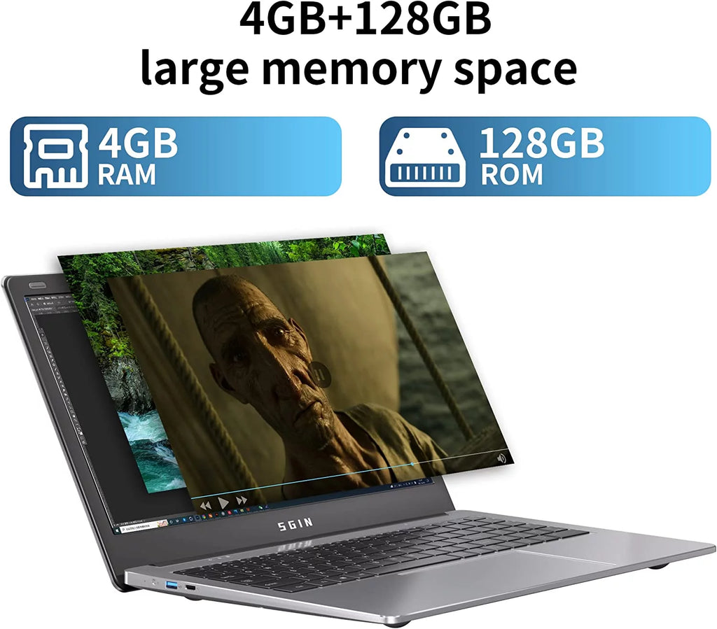 15.6inch Laptop 4GB DDR4 128GB SSD Windows 11 Intel Celeron HD IPS H362