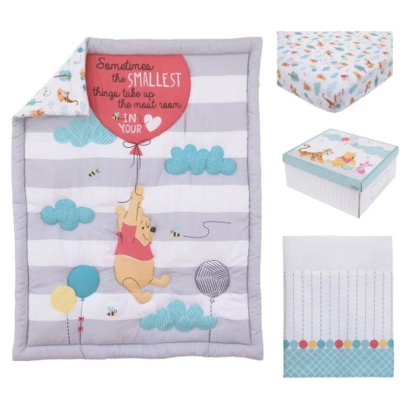 4-Piece Crib Bedding Set, Gray, Red, Blue R460