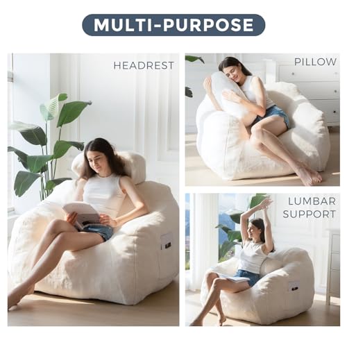 Giant Bean Bag Chair with Pillow, Boucle Bean Bag Sofa, Black B9411