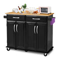 Black Rubber Wood Top Kitchen Island with Drawers and Storage Cabinet S11325